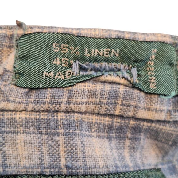 Baxter Brand Natural Clothing Shirt Linen Cotton Blend Blue Plaid L Band Collar - Picture 9 of 15